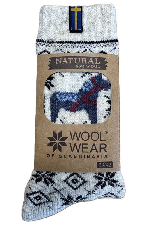 Uldsokkerne har icon af Dalahest af 80% uld fra WOOLWEAR of Scandinavia