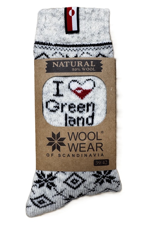 I Love Greenland uldsokker fra WOOLWEAR of Scandinavia 80% uld