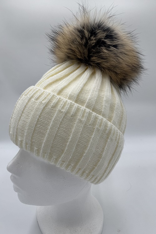 Uldhue med pels pompon