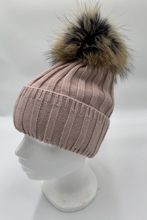 Uldhue med pels pompon