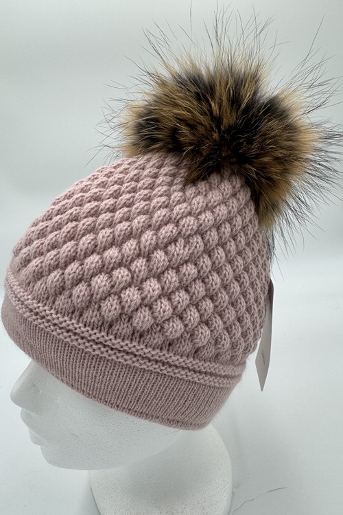 Uldhue med pels pompon